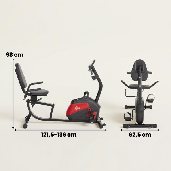 Bicicleta Estática com Encosto 8 Níveis de Resistência Magnética Volante Assento Ajustável Monitor LCD Pulsómetro Suporte de Telemóvel e Rodas Vermelho