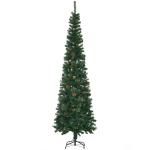 Árvore de Natal Artificial 225 cm Árvore de Natal com 706 Ramos Árvore de Natal Slim com 56 Pinhas Base Dobrável Ø58x225 cm Verde
