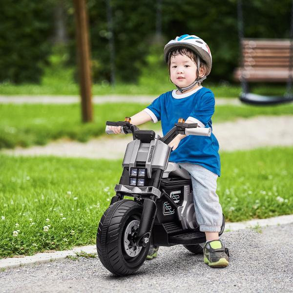 Mota Elétrica Infantil 6V com Farol Música Buzina Velocidade 3km/h Avance e Retrocesso 86x44x58cm Preto e Branco