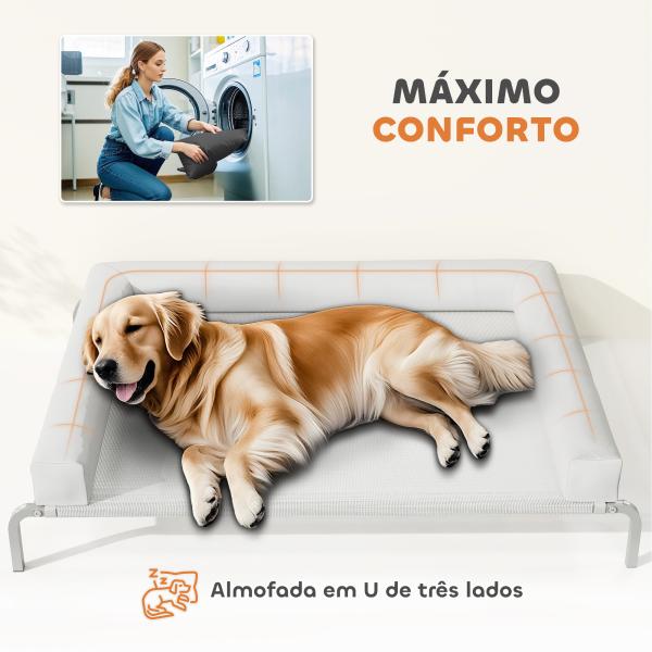 Cama Elevada para Cães com Latertais Amovíveis Cama Elevada para Cães Grandes Portátil com Malha Respirável 130x90x30 cm Cinza Claro