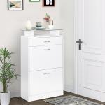 Móvel Sapateira de 2 Portas Sapateira Estreito para 12 Pares de Sapatos com Gaveta Prateleira Aberta e Bancada de Vidro para Corredor Entrada Carga Máx. 50kg 60x24x105,5cm Branco