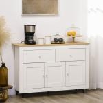 Aparador Móvel Auxiliar de Cozinha com 2 Gavetas 3 Portas e Prateleira Ajustável Móvel de TV de até 50 Polegadas 117x35x80 cm Branco e Madeira