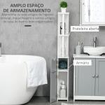 Coluna Casa de Banho com 2 Portas e 2 Prateleiras Abertas Estilo Moderno 15,2x29,8x118cm Branco e Cinza