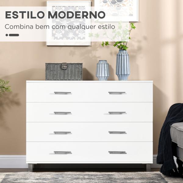 Cómoda com 4 Gavetas Cómoda de Dormitório de Estilo Moderno para Sala de Estar Entrada Corredor 112x38,2x81cm Branco