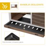 Coelheira de Madeira Gaiola de para Pequenos Animais Portátil com Teto Abatível Rampa Bandeja Removível 90x53x59cm Marrom