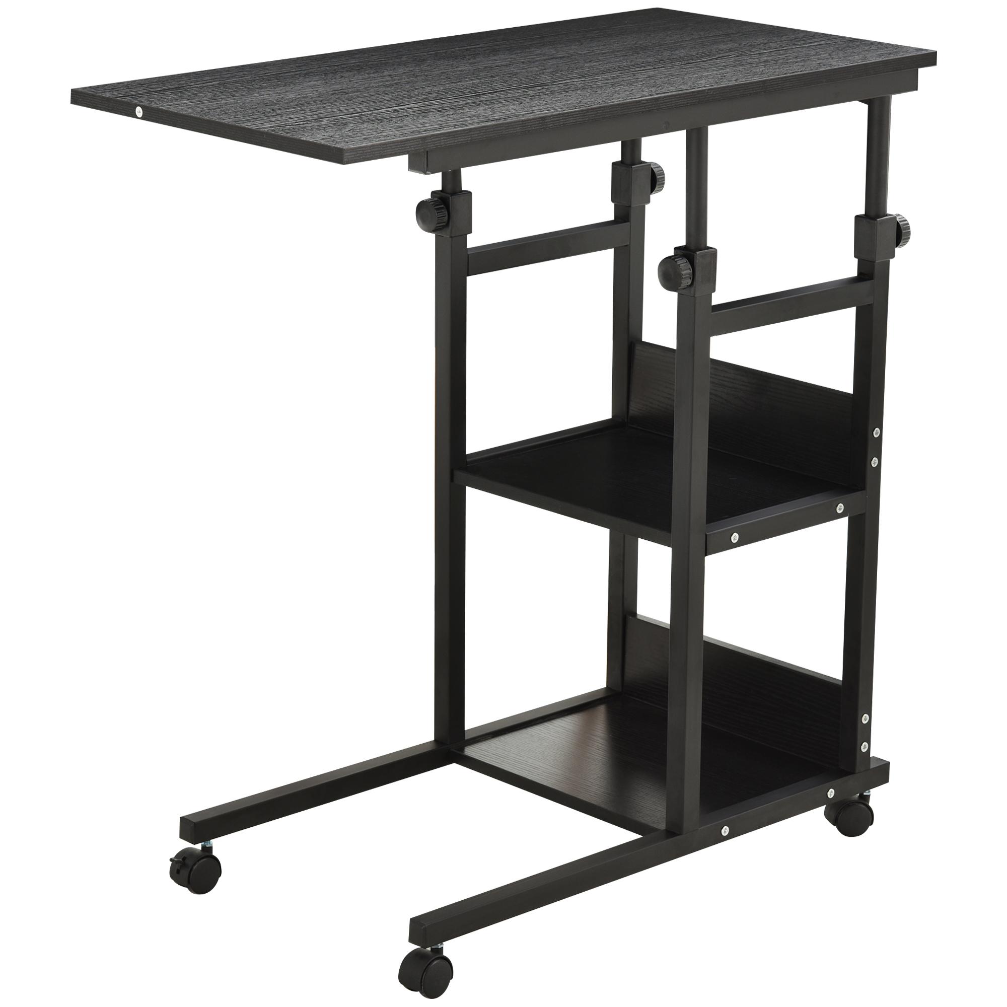 Mesa Lateral para Sofá Mesa lateral em Forma de C com 4 rodas Giratórias Freios Altura Ajustável 3 níveis Estrutura Metálica 80x40x72 - 82cm Preto