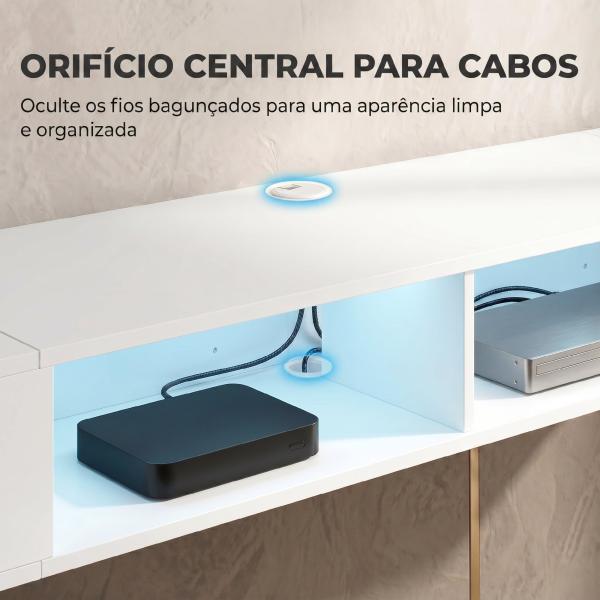Móvel de TV Suspenso com Luzes LED e Estantes Abertas para Televisão até 75'' 177,8x30x18 cm Branco