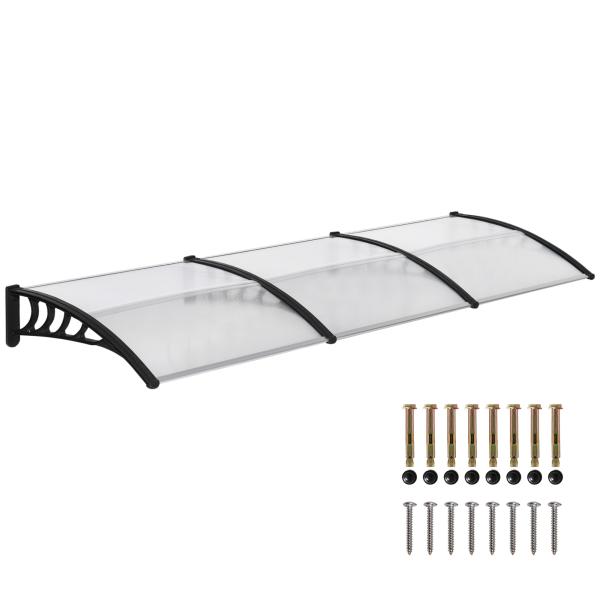 Marquise de Proteção 303x96 cm Marquise Exterior para Portas e Janelas com Suporte Liga de Alumínio Policarbonato Transparente