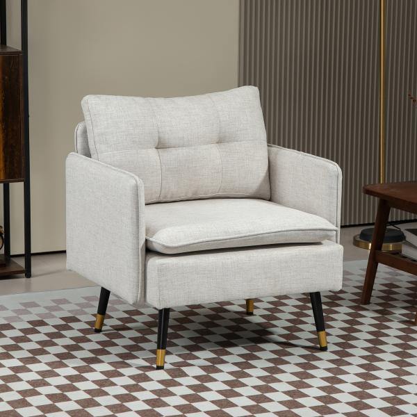 Poltrona Sala de Estar Poltrona Relax com Apoio para os Braços Assento Acolchoado e Pés de Aço 76x68x80 cm Creme