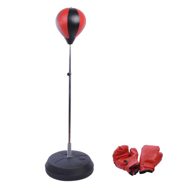 Punching Ball de Boxe com Altura Ajustável Base Recarregável e Luvas para Adolescentes Ø43x125 - 145 cm Vermelho e Preto