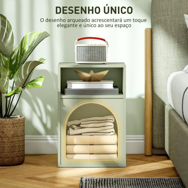 Mesa de Cabeceira Moderna Mesa de Cabeceira Estreita com 2 Compartimentos Abertos Desenho em Forma de Arco 40x30x60 cm Verde