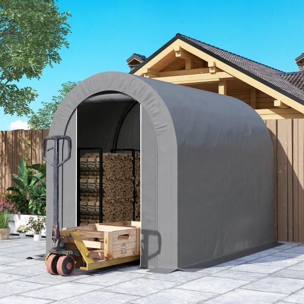 Tenda de Jardim para Bicicletas com Estrutura em Aço, Porta com Fecho, Impermeável 2,4x1,6x1,9 m Cinzento Claro