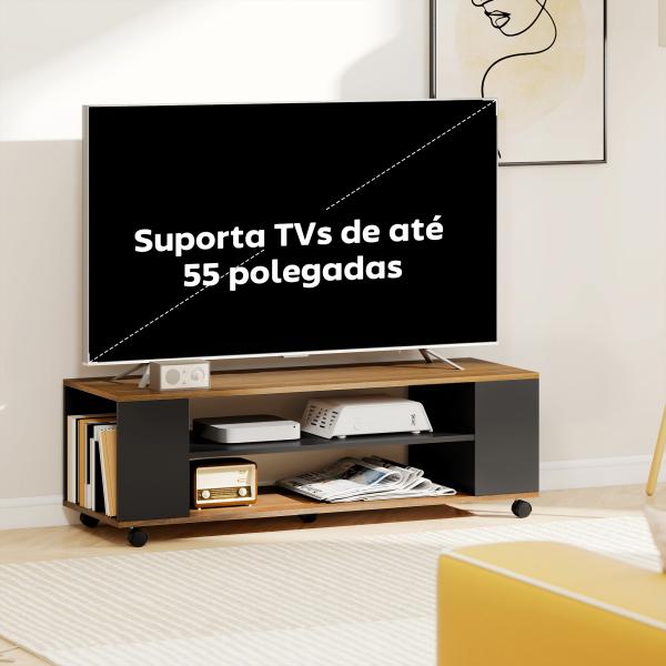 Móvel para TV com Rodas Armário para TV Flutuante com 2 Portas e 2 Prateleiras 120x40x38,5 cm Preto e Nogueira