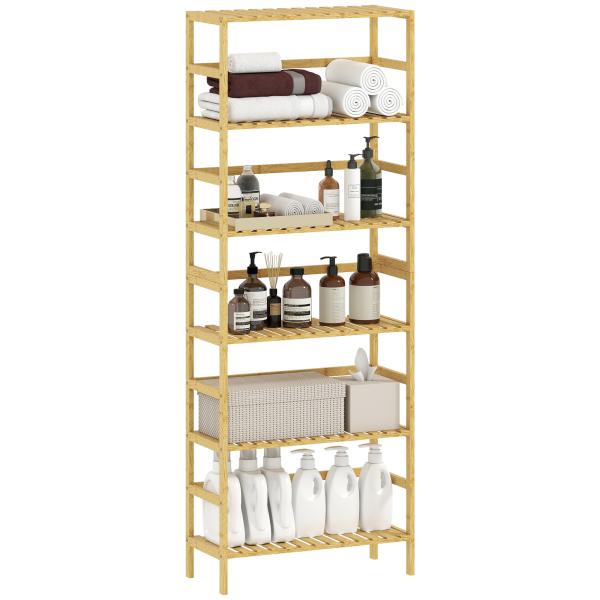 Estante de Bambu de 6 Níveis Prateleiras Ajustáveis para Espaços Pequenos Casa de Banho Cozinha 60x26x161 cm Madeira