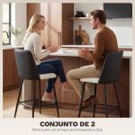 Conjunto de Bancos Altos de Cozinha com Encosto e Descanso para os Pés Revestidos em Linho e PU Estrutura de Aço Preto