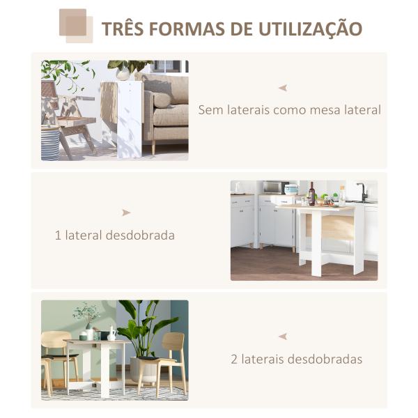 Mesa Sala de Jantar Dobrável Mesa Auxiliar de Cozinha com Laterais Dobráveis Desenho Moderno 103x76x73,5 cm Madeira e Branco