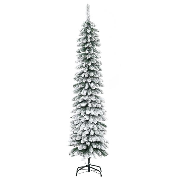 Árvore de Natal Estreita Nevada 180 cm com 395 Ramos e Suporte Metálico Dobrável para Sala de Estar, Interior, Verde