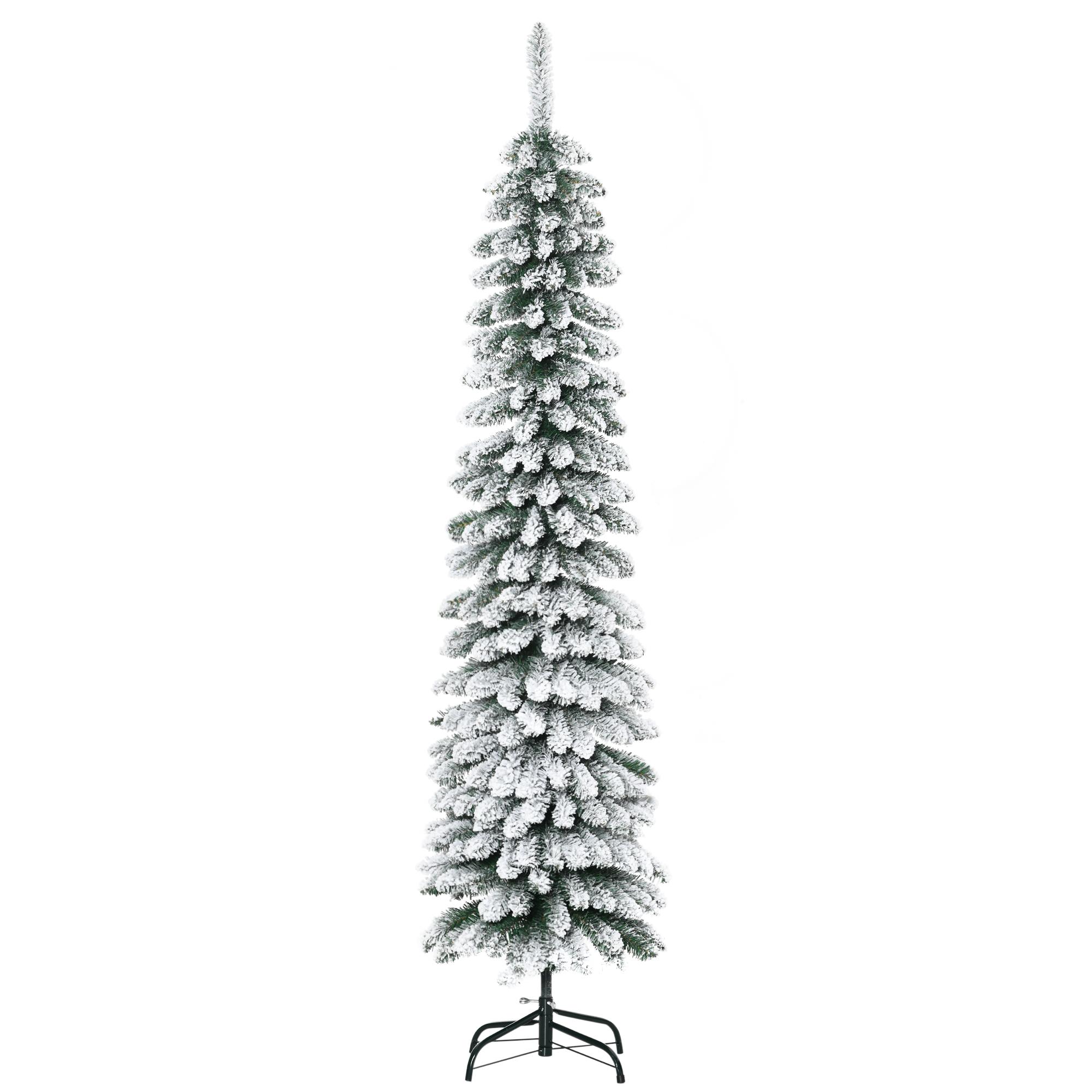 Árvore de Natal Estreita Nevada 180 cm com 395 Ramos e Suporte Metálico Dobrável para Sala de Estar, Interior, Verde