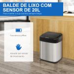 Balde de Lixo Automático 20L com Sensor Infravermelho Abertura Automática Cubo Amovível 33x25x42,5 cm Prata e Preto