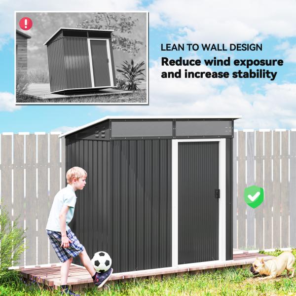 Abrigo de Jardim 1,9m² 195x122x182 cm com Base Reforçada (Chão NÃO Incluído) Porta Corredera Janelas Abrigo de Ferramentas Cinza Escuro