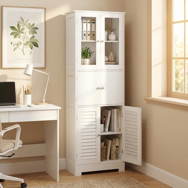 Armário Casa de Banho Coluna Casa de Banho com 6 Portas Prateleiras Ajustáveis Anti - tombo 60x30x170,5 cm Branco