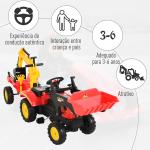 Trator de pedais para crianças acima de 3 anos com reboque e pá frontal 179x42x59 cm Vermelho