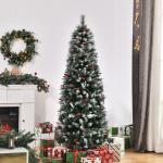 Árvore de Natal Artificial 180cm Ignífugo com 539 Ramos 51 Bagas Folhas de PVC Base Dobrável e Suporte Metálico Verde