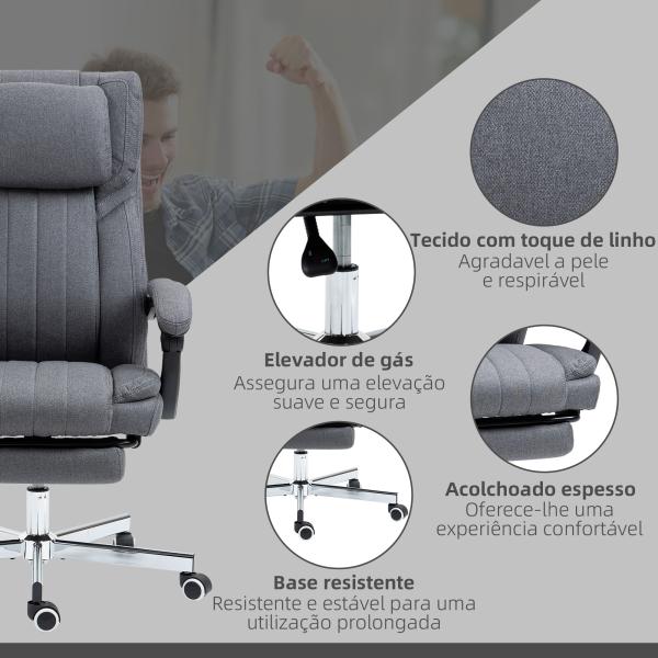 Cadeira de Escritório com 6 Pontos de Massagem com Vibração Reclinável com Altura Ajustável 65x61x101 - 113 cm Cinza