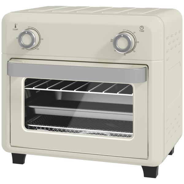 Forno com Fritadeira de Ar 10 L com 2 Manípulos Convecção 360° 80 - 230 °C Temporizador 60 Min Tabuleiro e Cesto