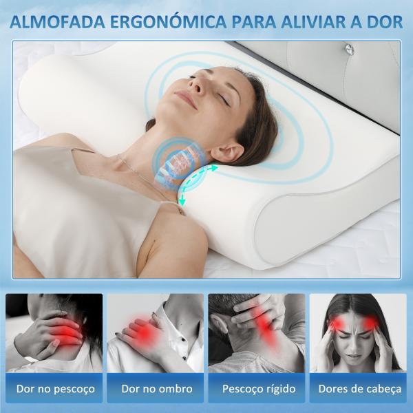 Almofada de Espuma Viscoelástica com Desenho Ergonómico Dupla Altura Capa Removível e Lavável 68,58x35,56x8,9/10,8 cm Creme