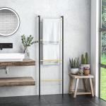 Toalheiro de 4 Níveis Toalheiro Casa de Banho com 4 Barras de Bambu e Estrutura de Aço 49x5,5x167,5 cm Preto e Madeira