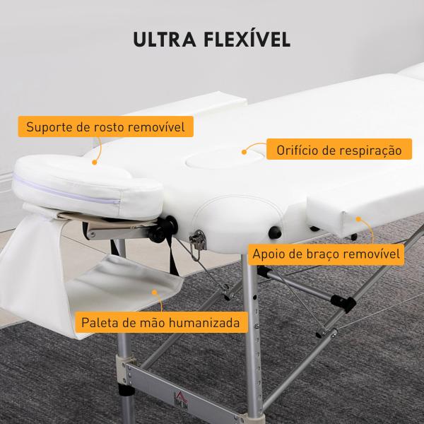 Marquesa de Massagem Dobrável e Portátil com Altura Ajustável e Apoio para a Cabeça 215x81x61 - 84 cm Branco