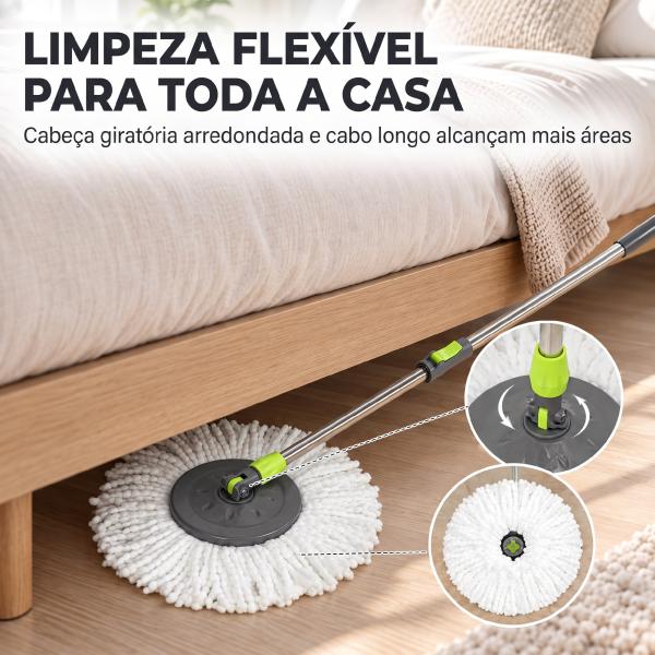 Conjunto de Esfregona e Balde com Espremedor 2 Compartimentos Balde de 20 L 5 Mopas de Microfibra Uso a Seco e Húmido Cinza Escuro