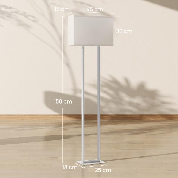 Candeeiro de Pé Moderno com Ecrã de Tecido Luz Noturna Interruptor de Pé e Base Metálica 45x15x150 cm Branco