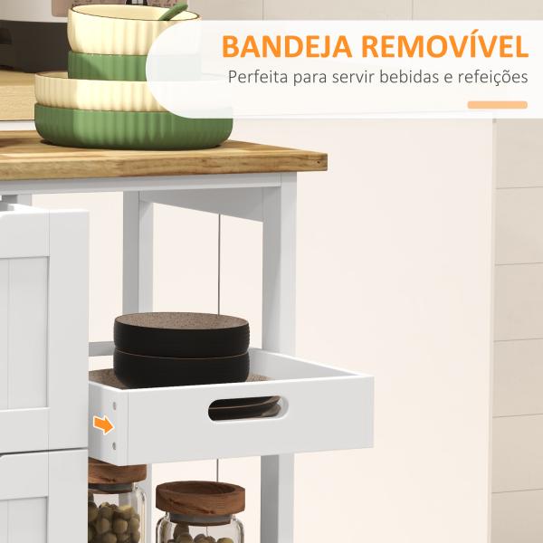 Carrinho de Cozinha com Rodas Carrinho de Serviço com 3 Gavetas 2 Prateleiras Abertas e Bandeja 67x37x85,5 cm Branco