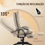 Cadeira de Secretária com Massagem, Altura Regulável, Encosto Reclinável, Apoio para os Pés, Giratória 360°, Bege