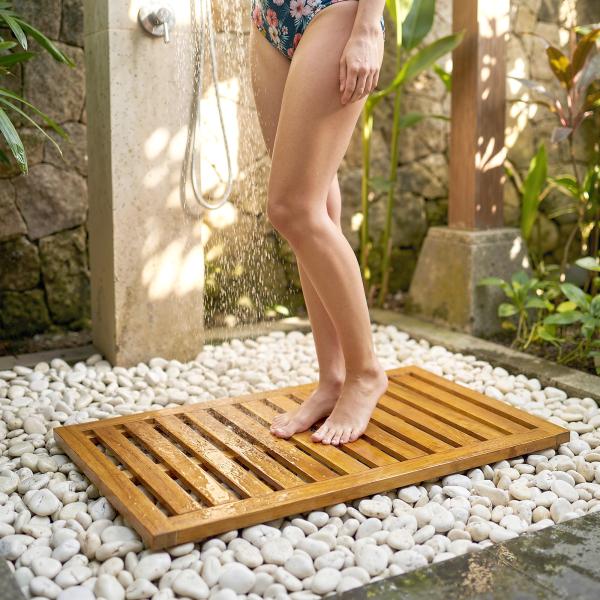 Tapete de Banho em Madera de Acacia 91x51 cm Tapete de Duche Antideslizante com Ripas para Drenagem Madeira
