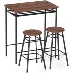 Mesa Alta de Cozinha com 2 Bancos EstiIo Industrial Prateleira Aberta Apoio para Pés para Espaços Reduzidos Castanho