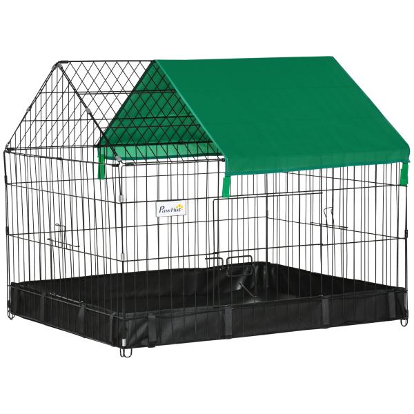 Gaiola para Animais Pequenos com 2 Portas Base com Tecido Oxford Impermeável e Toldo 90x75x75 cm Preto e Verde