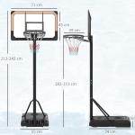 Tabela de Basquetebol de Exterior com Altura Ajustável 235 - 264 cm Suporte para Bola Rodas e Base Recarregável Preto