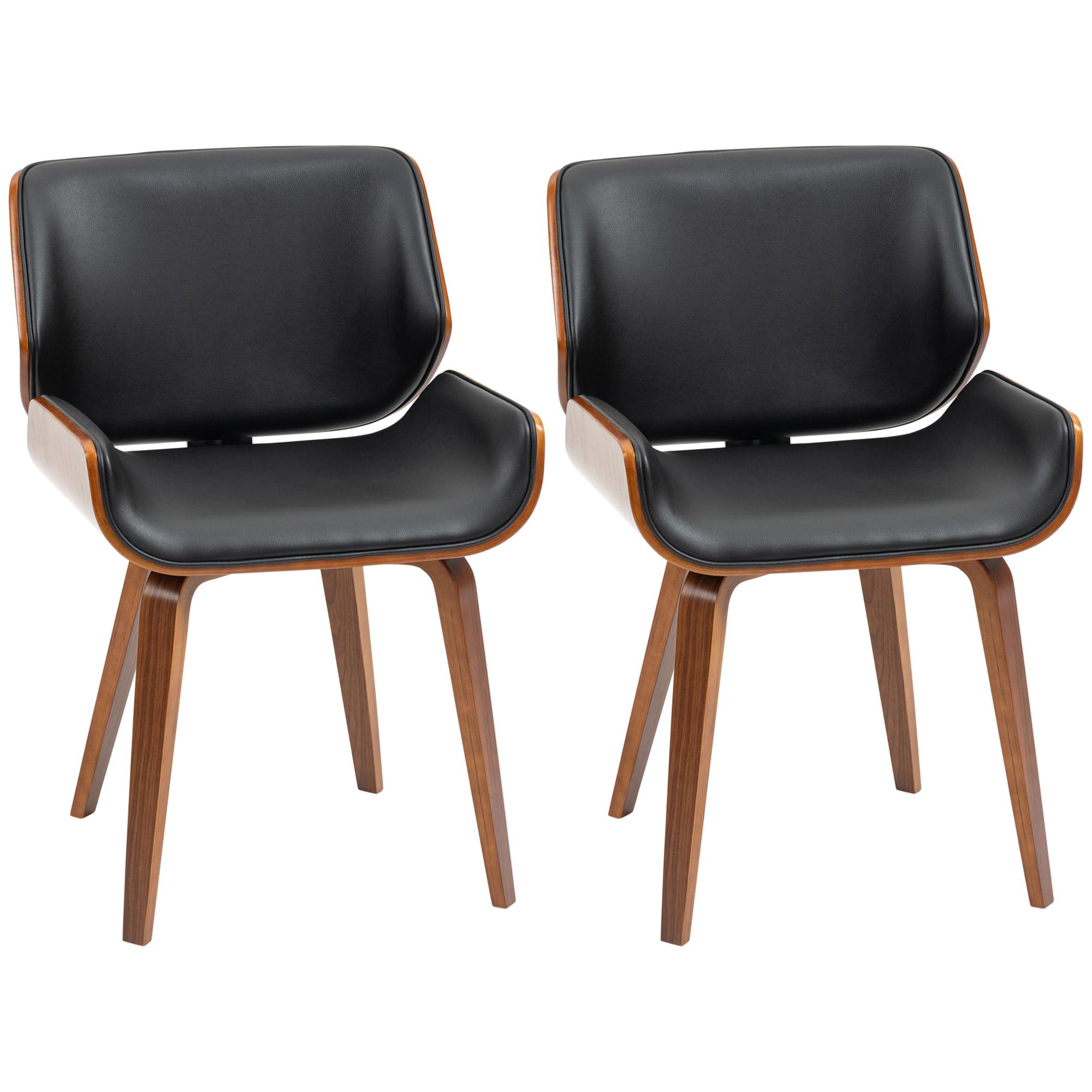 Conjunto de 2 Cadeiras de Jantar com Pés de Madeira Estofadas em Couro Sintético Encosto Curvado 53x54x81 cm Preto