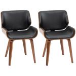 Conjunto de 2 Cadeiras de Jantar com Pés de Madeira Estofadas em Couro Sintético Encosto Curvado 53x54x81 cm Preto
