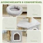 Arranhador para Gatos com Cama Caverna Plataforma Bola Suspensa e Poste de Juta 42x30x66 cm Cinza e Bege