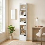 Estante para Livros com 2 Gavetas e Porta Estante Estreita com 6 Prateleiras Abertas 32x24x181,5 cm Branco