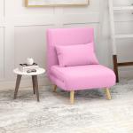 Sofá - Cama Individual Dobrável com Encosto Ajustável 5 Posições Cadeirão - Cama Estofado com Almofada 72x75x85 cm Rosa