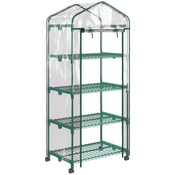 Estufa Pequena Estufa de Exterior com Rodas Prateleiras de 4 Níveis Estufa para Cultivar Plantas Flores 69x50x165 cm Transparente