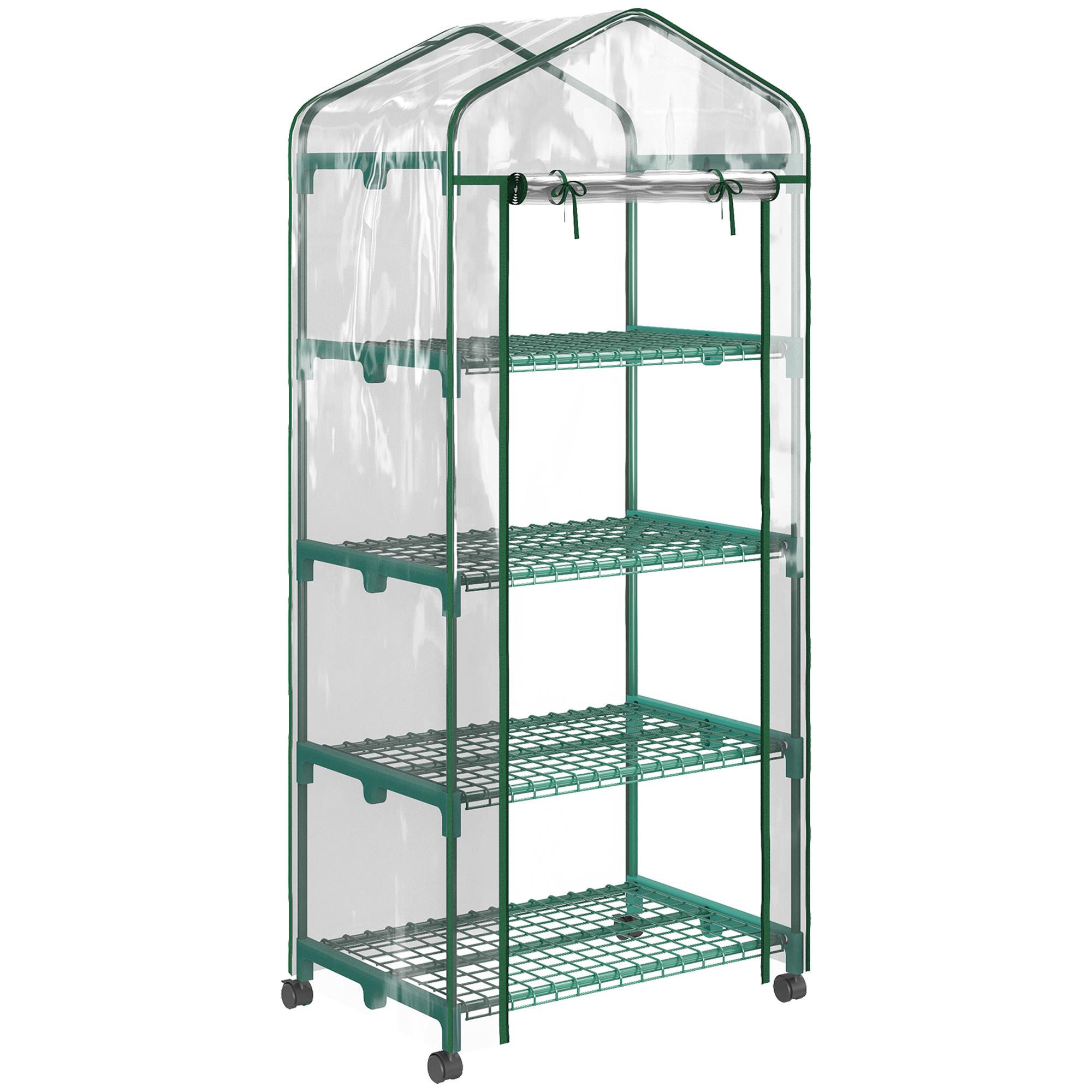 Estufa Pequena Estufa de Exterior com Rodas Prateleiras de 4 Níveis Estufa para Cultivar Plantas Flores 69x50x165 cm Transparente