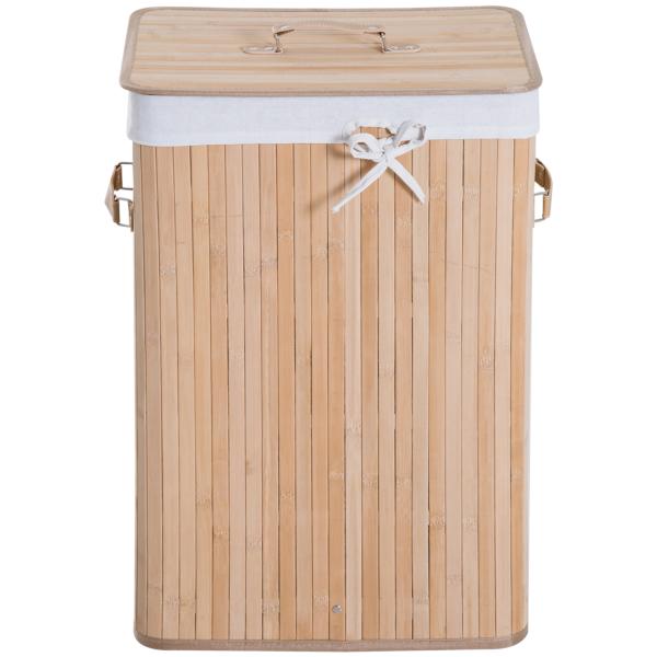 Cesto de Roupa de Bambu Dobrável Cesto para Roupa Suja com Tampa e Bolsa Amovível 40x30x60 cm Bambu