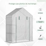 Estufa de Jardim 143x73x195cm Estufa de Aço com 2 Prateleiras e Porta Enrolável para Cultivos de Plantas Vasos de Flores Pátio Exterior Branco