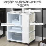 Armário para Impressora Móvel Auxiliar de Escritório com Rodas e Prateleiras Abertas Carga Máxima 30kg 60x40x75,8cm Branco
